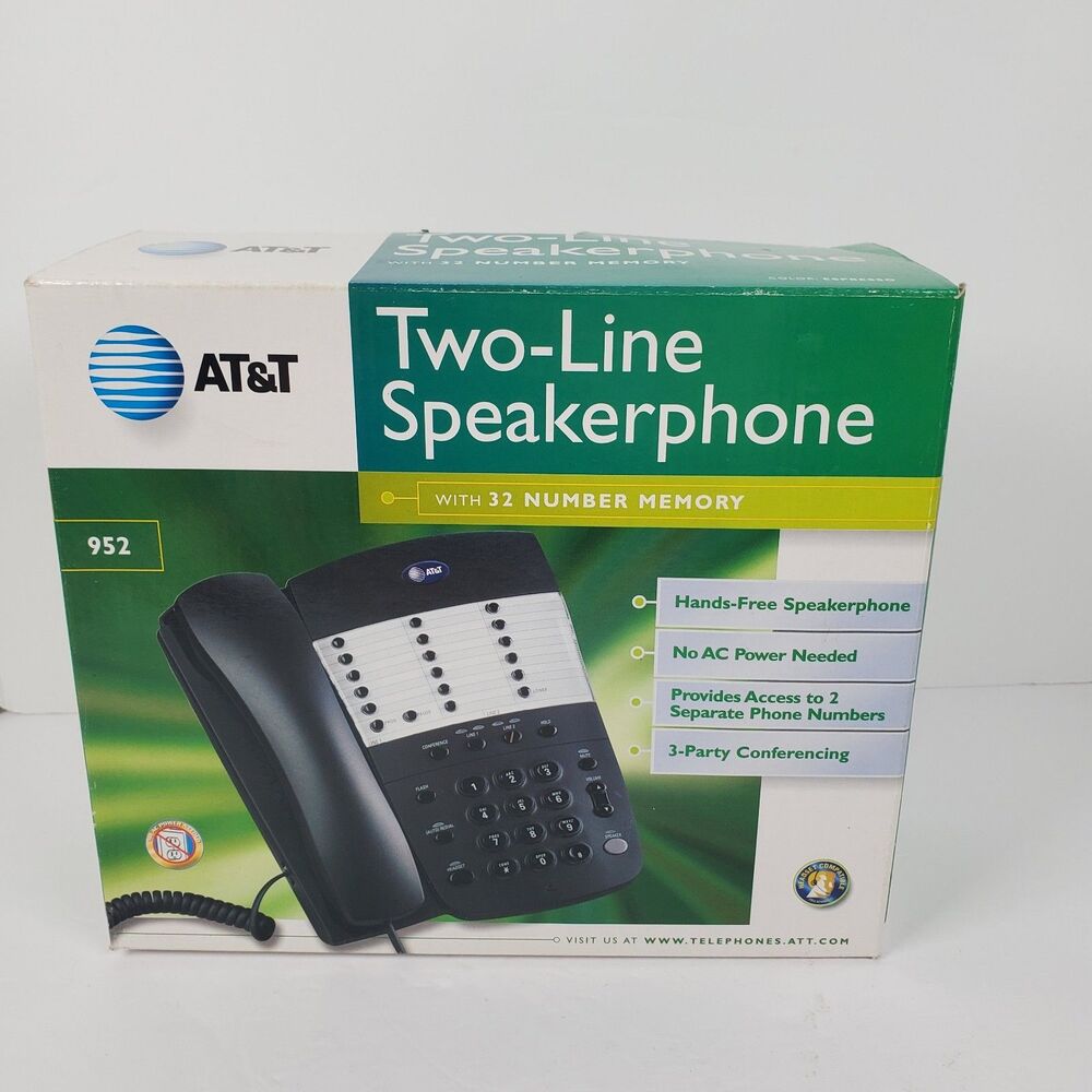 AT&T 952 Two-Line Corded Speakerphone with Caller ID 32‎ Number Memory